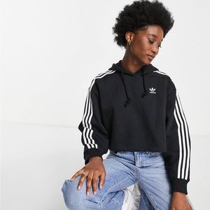 Adidas original stripes black cropped hoodie